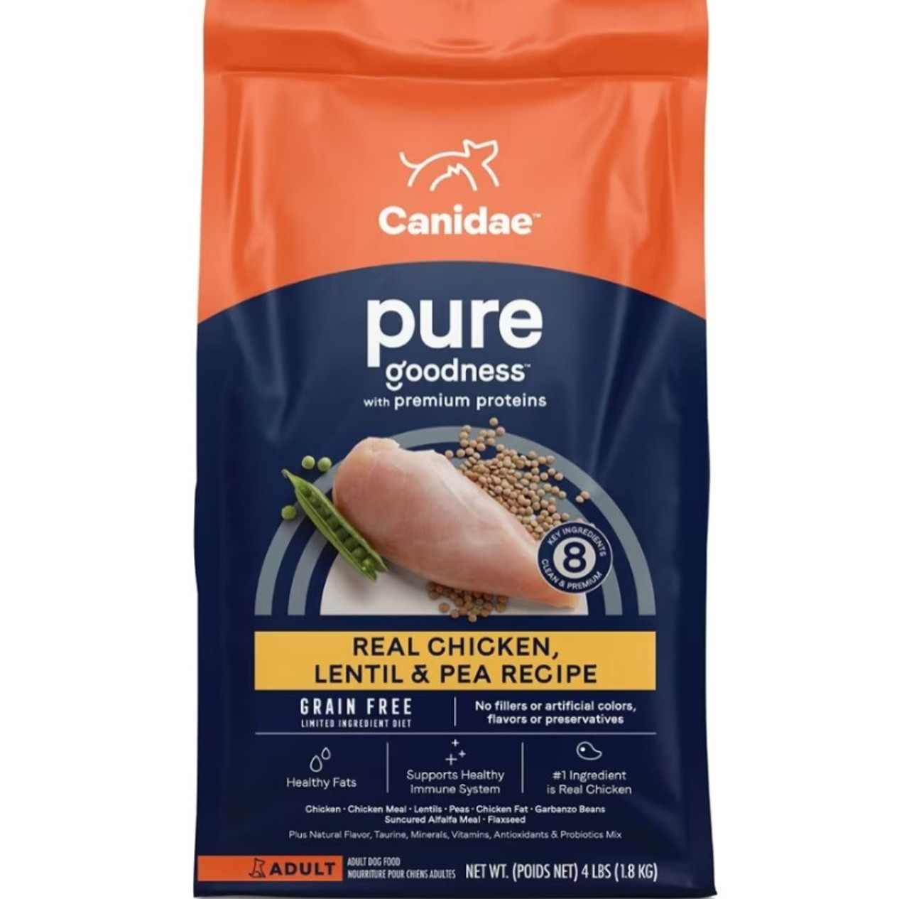 Canidae Grain-Free PURE Real Chicken， Lentil and Pea Recipe Dry Dog Food