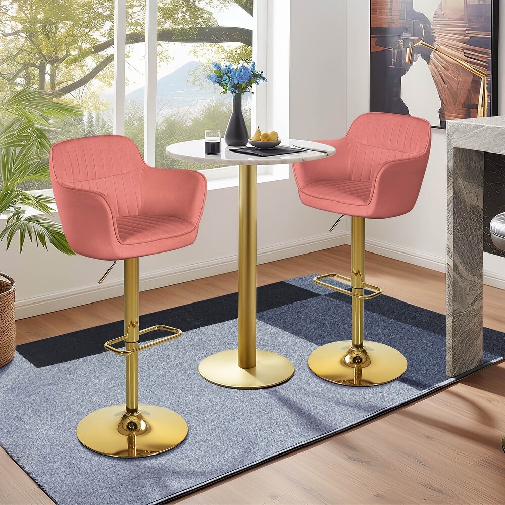 Moasis Velvet Swivel Bar Stools with Adjustable Height and Gold Stainless Steel Base