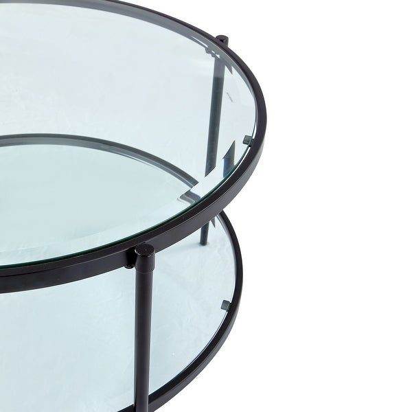 GZMR Round Coffee Table Accent Table with Shelf