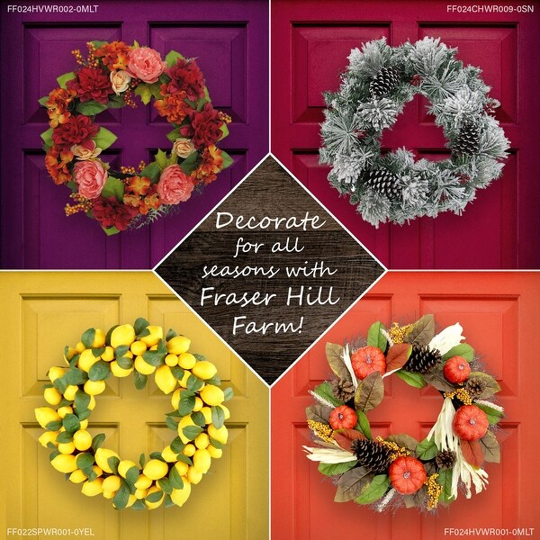 Fraser Hill Farm 33in. Christmas Christmas JOY Door Hanging with Berries and Pinecones on Grapevine Frame