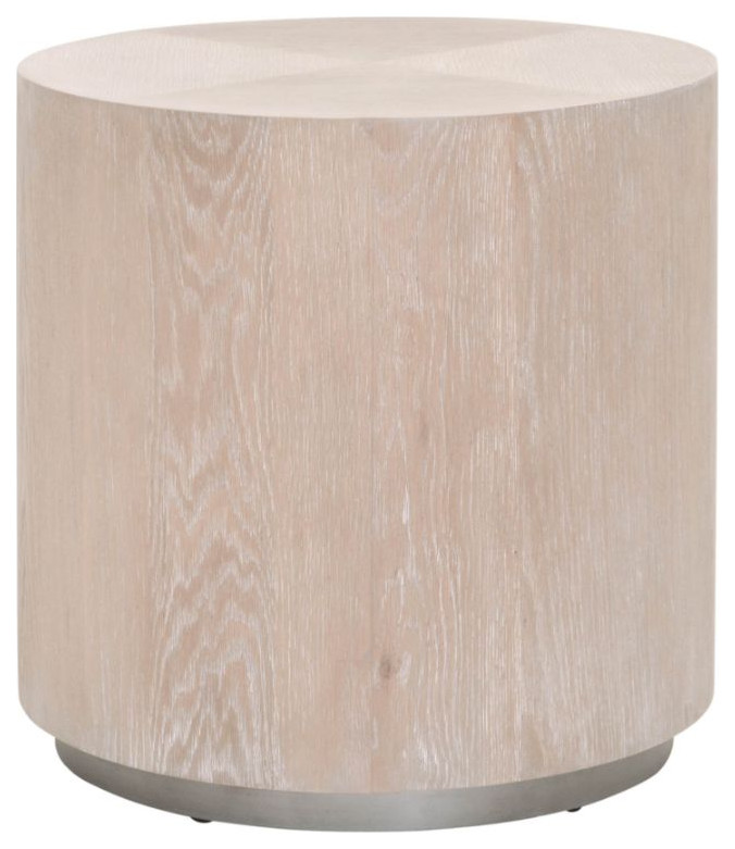 Round Roto Large End Table Natural Gray Oak  Brushed Silver   Transitional   Side Tables And End Tables   by Sideboards and Things  Houzz