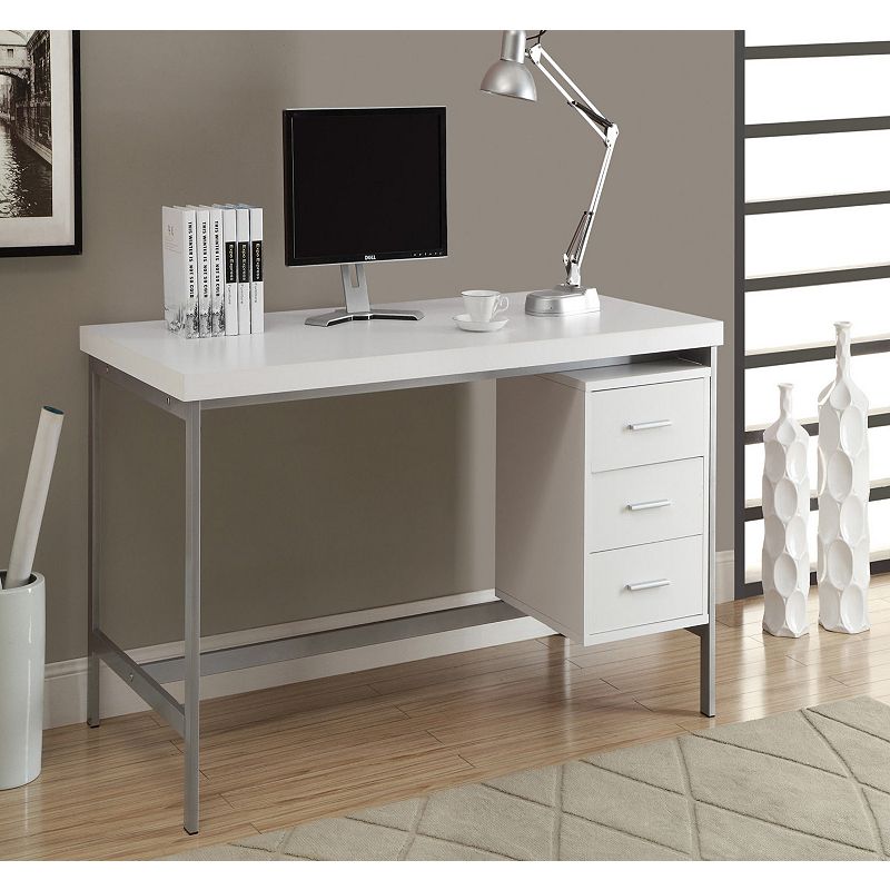 60 White and Silver Contemporary Rectangular Computer Desk