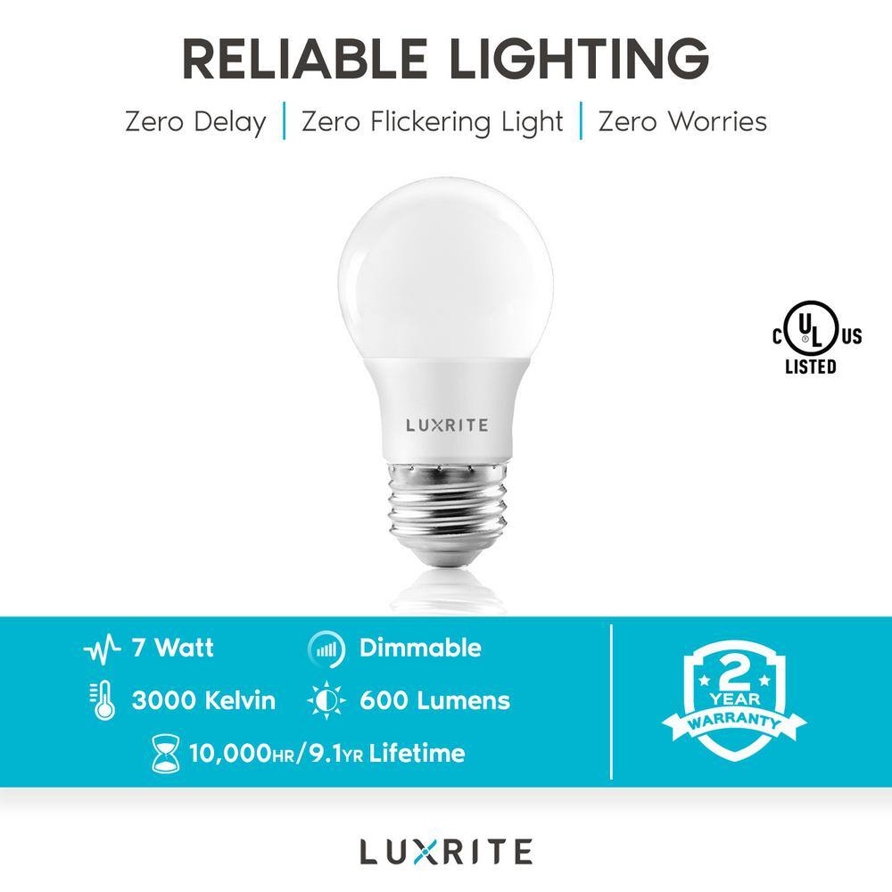 LUXRITE 40-Watt Equivalent A15 LED E26 Base LED Light Bulb 3000K Soft White 7-Watt Dimmable 600 Lumens UL Listed 12-Pack LR21351-12PK