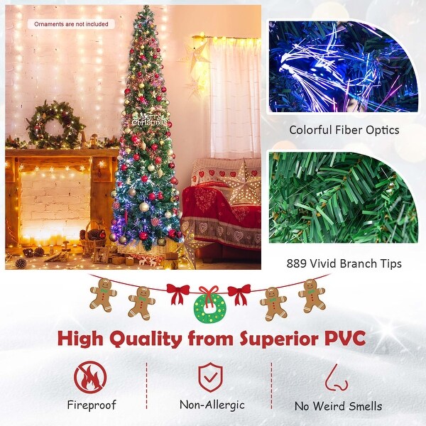 Costway 5/6/7/8 FT PreLit Artificial Xmas Tree with Colorful Fiber