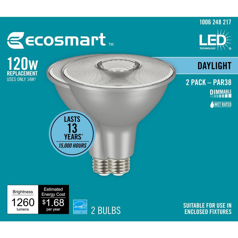 EcoSmart 120-Watt Equivalent PAR38 Dimmable Flood LED Light Bulb Daylight (2-Pack) A20PR38120WES52