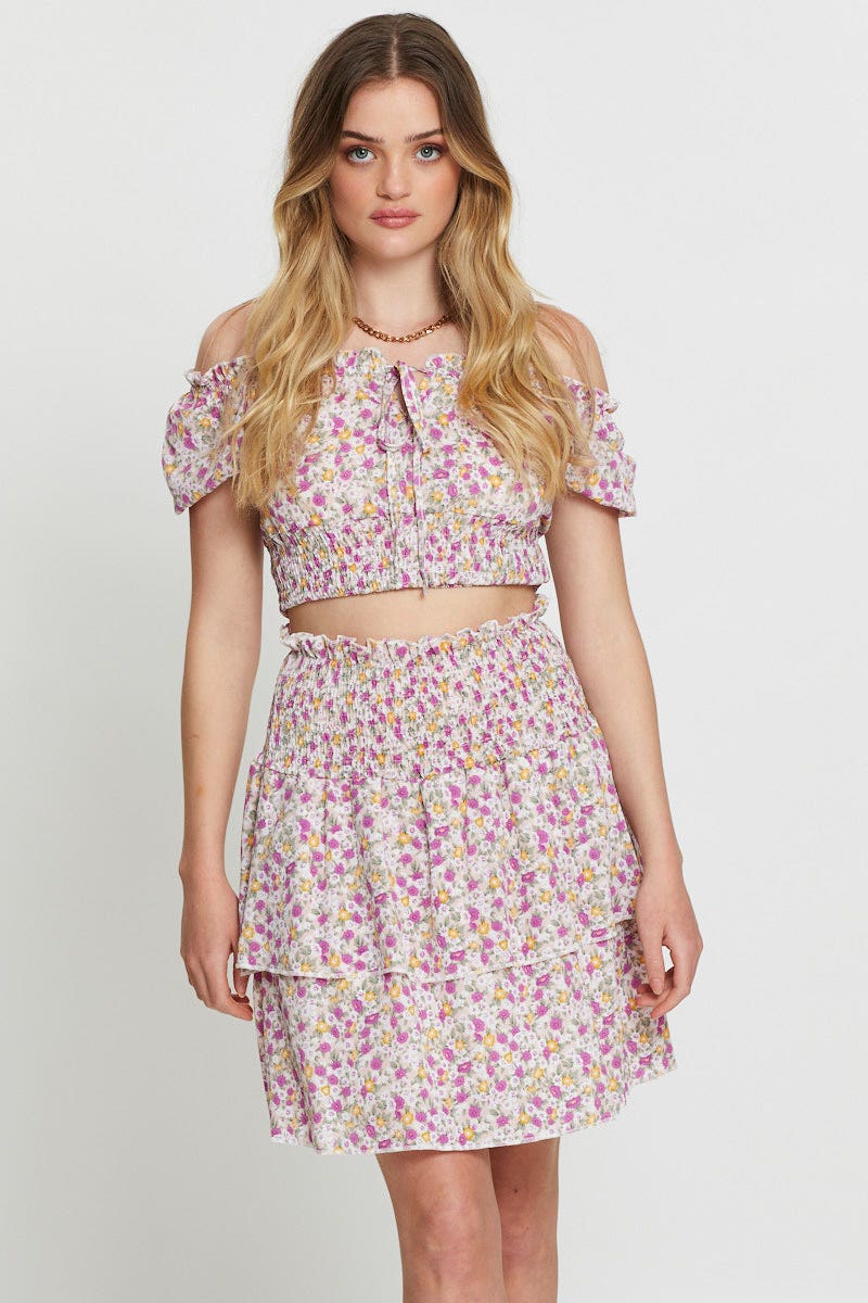 Print Ruffle Skater Skirt