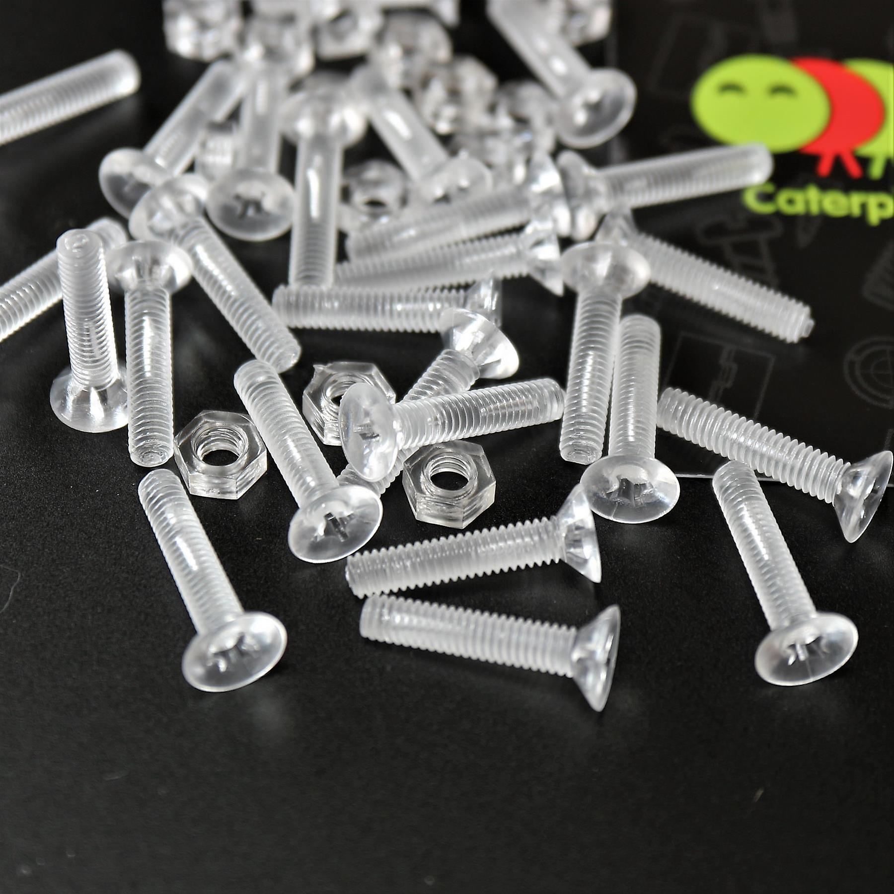 50x Clear Acrylic， Countersunk Cross Head， M4 x 20mm， Plastic， Bolts， Nuts and Washers - Screws