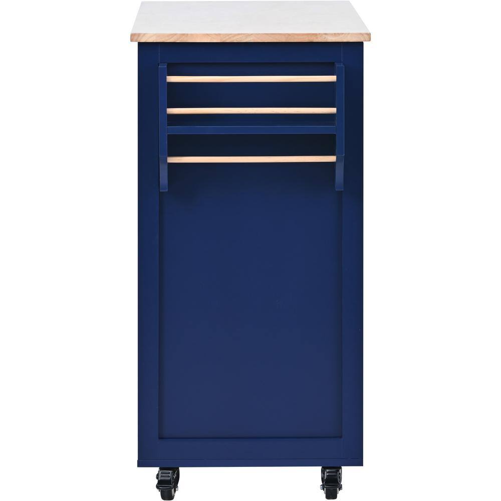 Siavonce Blue Rubber Wood 18.50 in. W Kitchen Island Cart with 8 Handle-Free Drawers Including a Flatware Organizer and 5 Wheels DJ-ZX-SK000002AAG