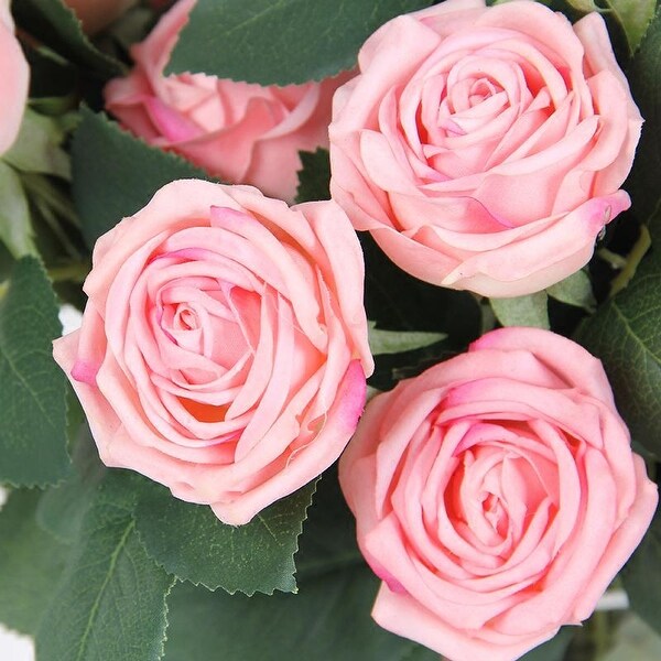 FloralGoods Real Touch 2 Rose Bloom Short Stem in Light Pink 15 Tall