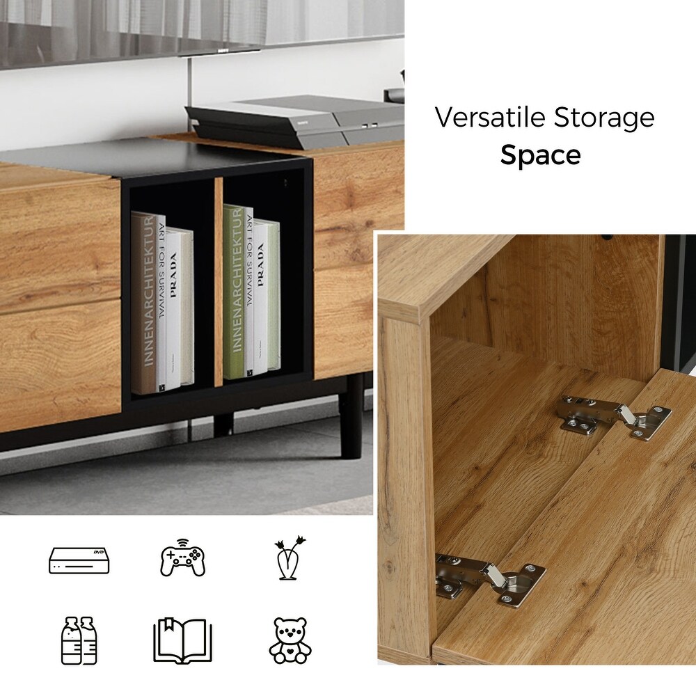 Versatile Wood TV Stand w/3 Cabinets   Open Shelves  Entertainment Center for TVs Up to 80\