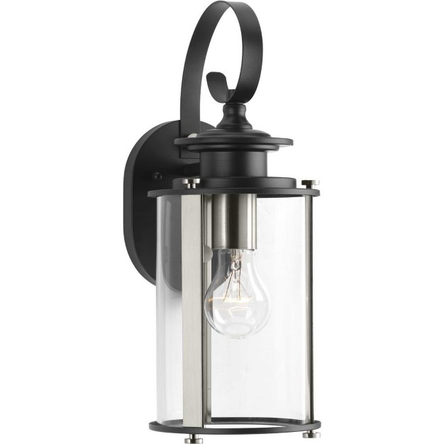 Progress Lighting Squire 1 light Small Wall Lantern Steel Black Finish Clear Glass Shade