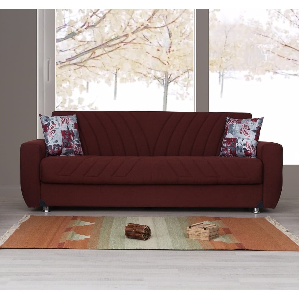 Utica Burgundy Fabric Convertible Sleeper Sofa with Storage