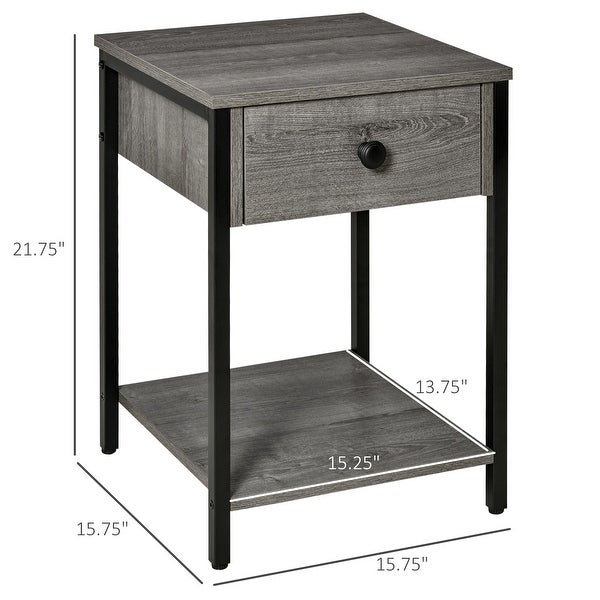 HOMCOM Industrial Side Table with Storage Shelf， Accent Table with Drawer for Living Room， or Bedroom， Rustic Brown