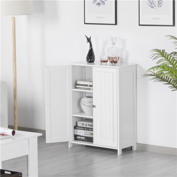 Topeakmart Free Standing Floor Cabinet Home Storage Cabinet with 2 Durable Doors and 2 Adjustable Shelves White