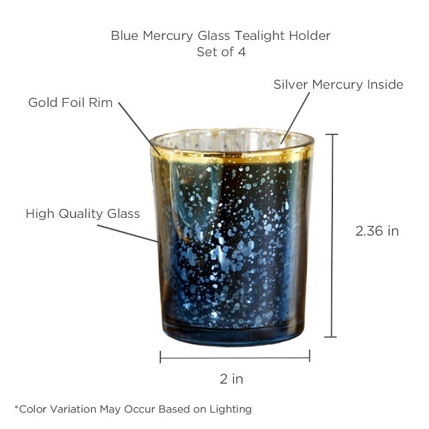 Kate Aspen Blue Mercury Glass Tea Light Holder set Of 4 20191na