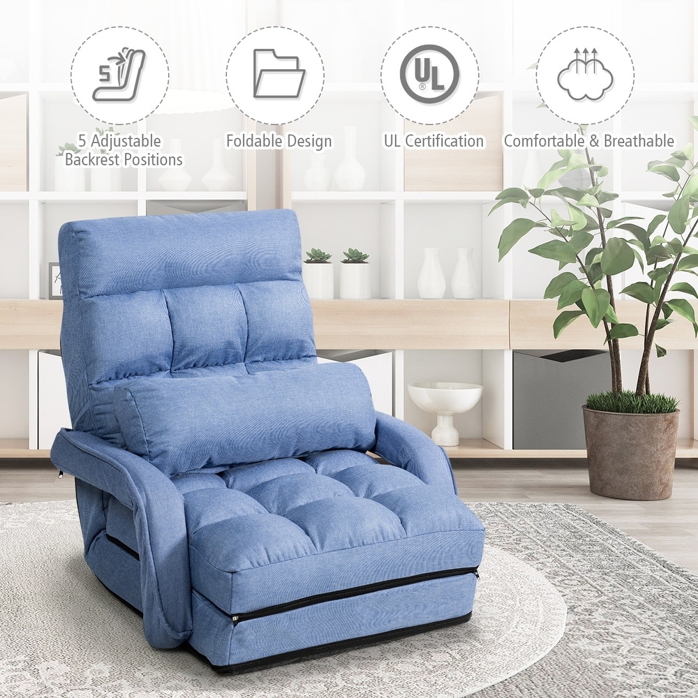 Costway Folding Floor Single Sofa Massage Recliner Chair W/ a Pillow 5