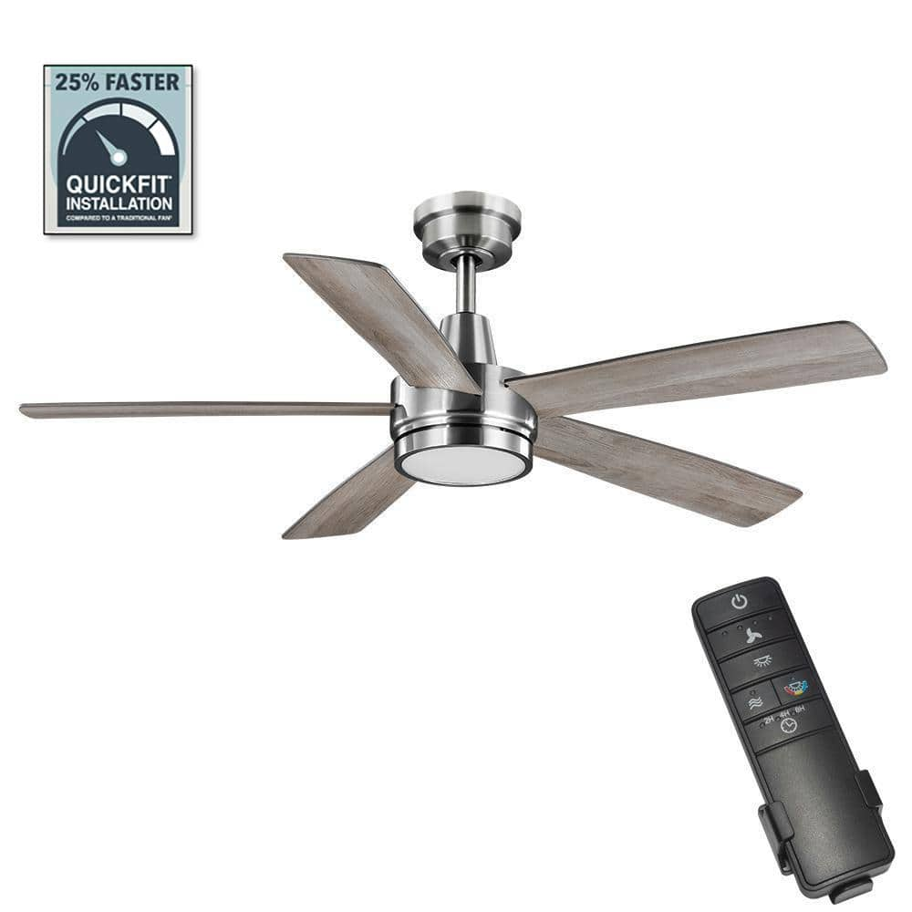 Hampton Bay Fanelee 54 in White Color Changing LED Brushed Nickel Smart Ceiling Fan with Light Kit and Remote Powered by Hubspace