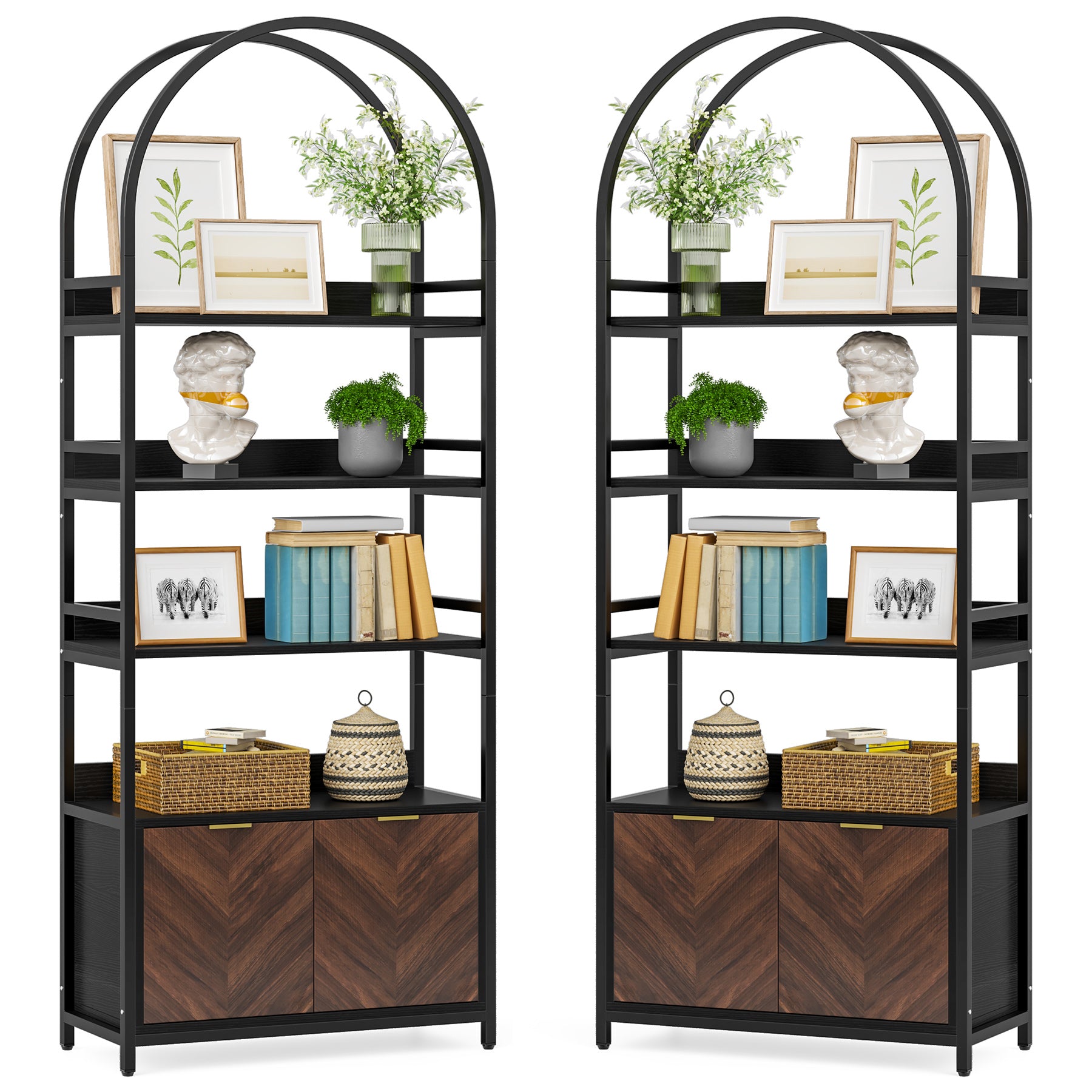 4-Tier Bookshelf with Cabinet, 75.9 Tall Etagere Bookcase with Door