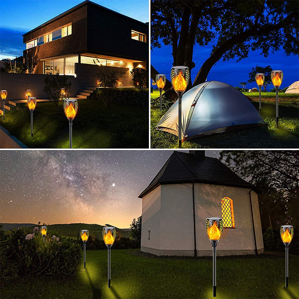 Homechum 6Pcs Solar Lights Outdoor - Mini Flickering Flames Torch Solar Path Light - Flame Lighting 12 LED Flickering Torches Outdoor Christmas Decorations Waterproof Garden Light