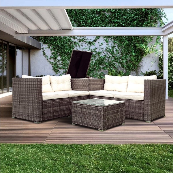 4 Piece Patio Sectional Rattan Outdoor Sofa Set with Storage Box - Overstock - 37536997