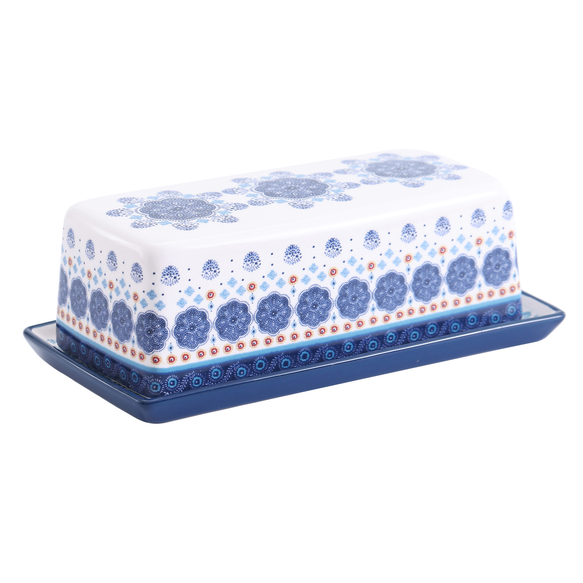 Bico Blue Talavera Ceramic Butter Dish with Lid， Butter Keeper for Counter， Kitchen， Dishwasher Safe