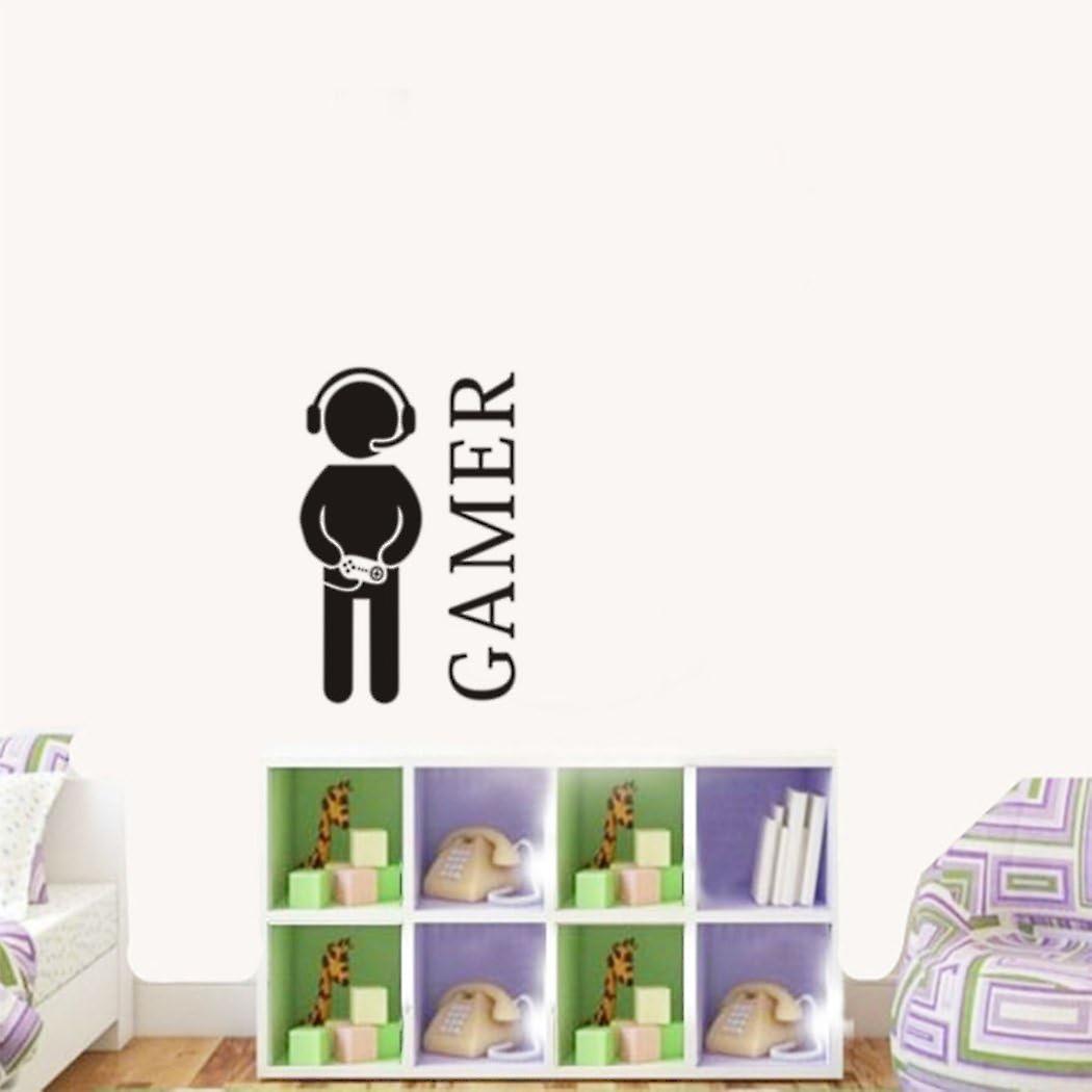 Gamer With Controller Wall Decal， Game Boy Decal Wall Sticker， Vinyl Art Design Sticker Wall For Home， Playroom Bedroom Decoration Wallpaper (23.6