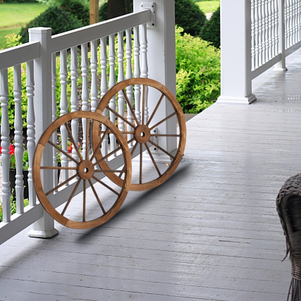 2pcs 30/24 Inch Old Western Style Garden Art Wall Decor Wooden Wagon Wheel