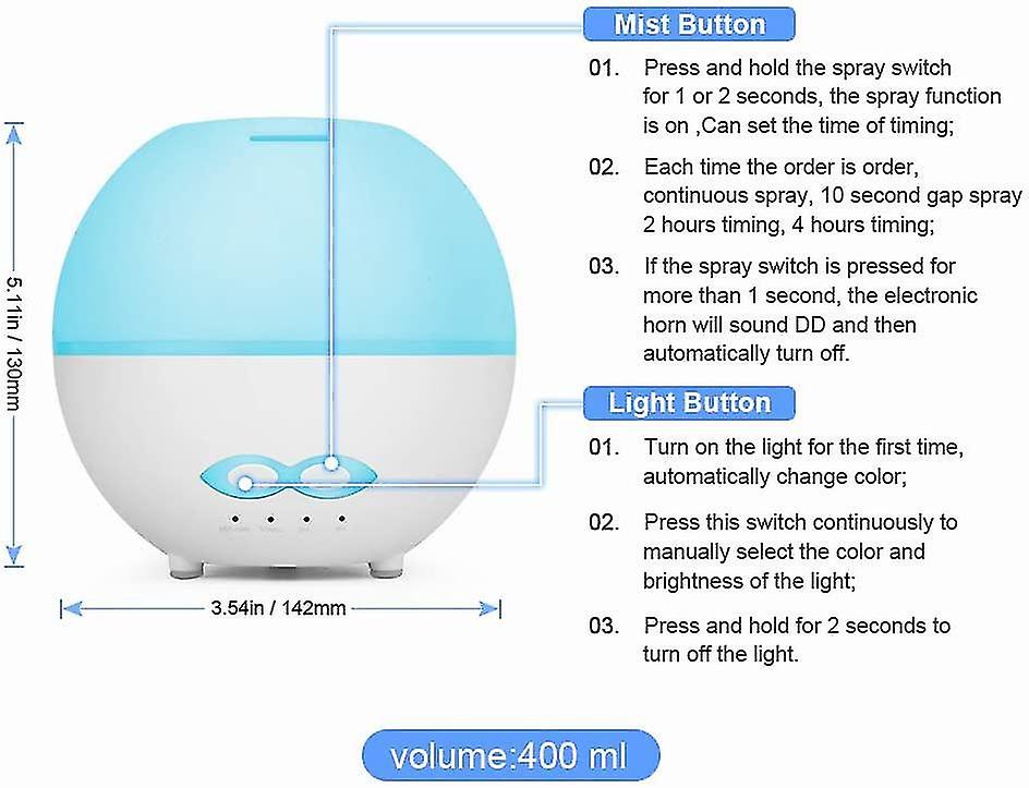 Essential Oil Diffusers，400ml Electric Air Diffuser Humidifier For Aromatherapy，usb Ultrasonic Aroma Defuser White，scent Mist Difuser With 7colour，aut