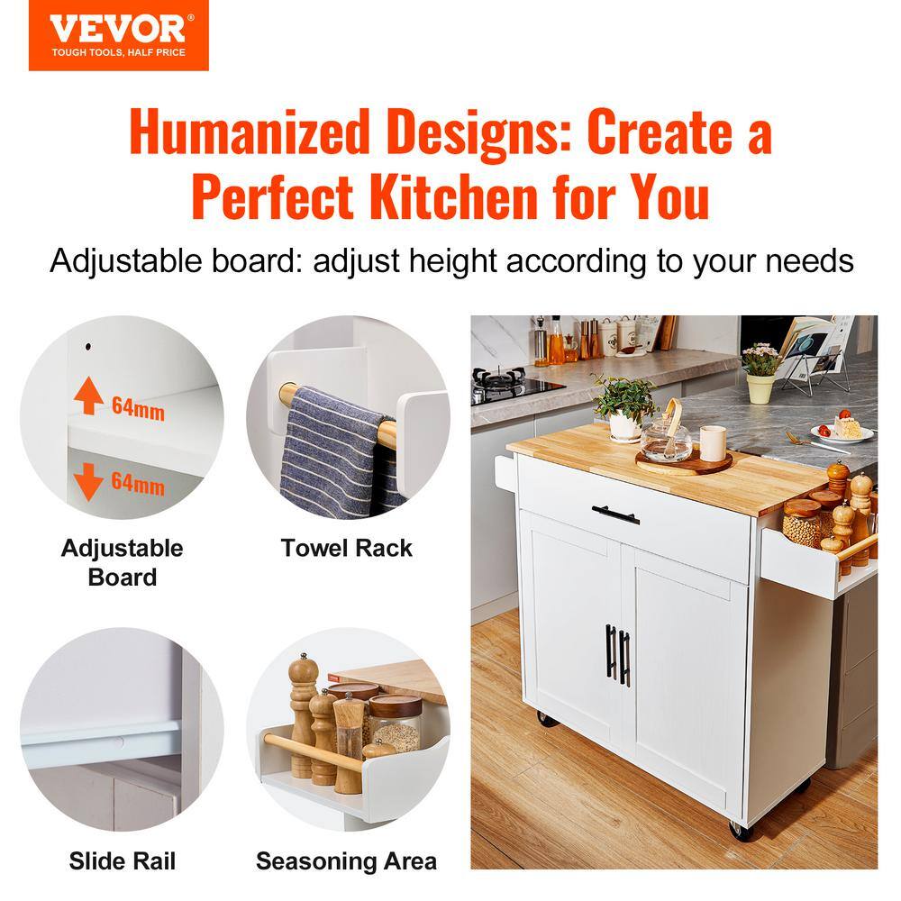 VEVOR Kitchen Island Cart Top 35.4 in. W Mobile Carts with Storage Cabinet Rolling Kitchen Carts White YDKCFDXJMDB12OVNIV0