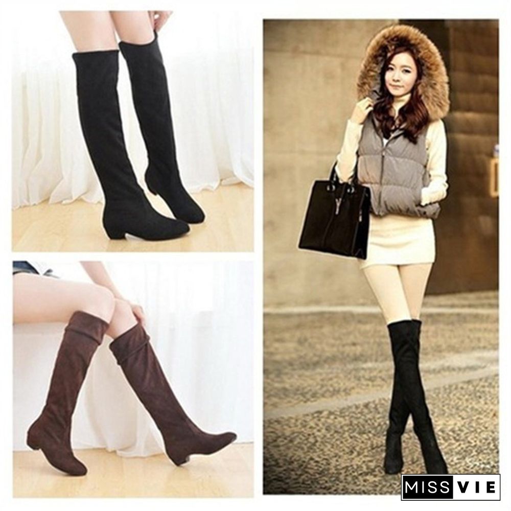 Women Fashion Boots Over The Knee Tigh High Suede Long Boots Winter Shoes Black Brown Red Grey Blue