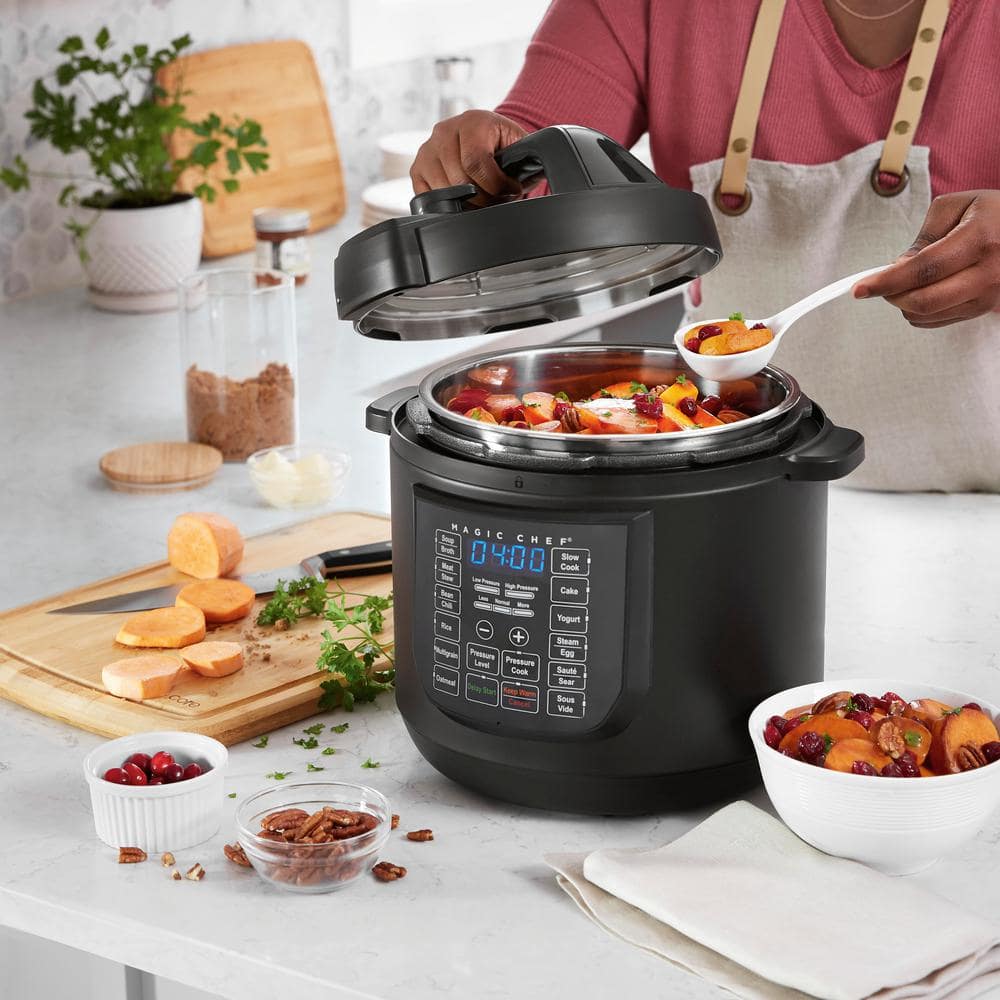 Magic Chef 9-in-1 6 Qt. Matte Black Electric Multi-Cooker with Recipe Book MCSMC6B