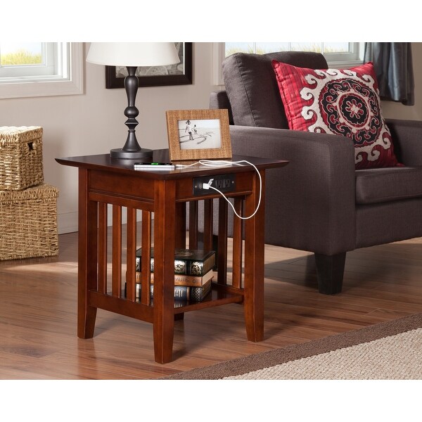 Mission Solid Wood End Table with USB Charger Set of 2