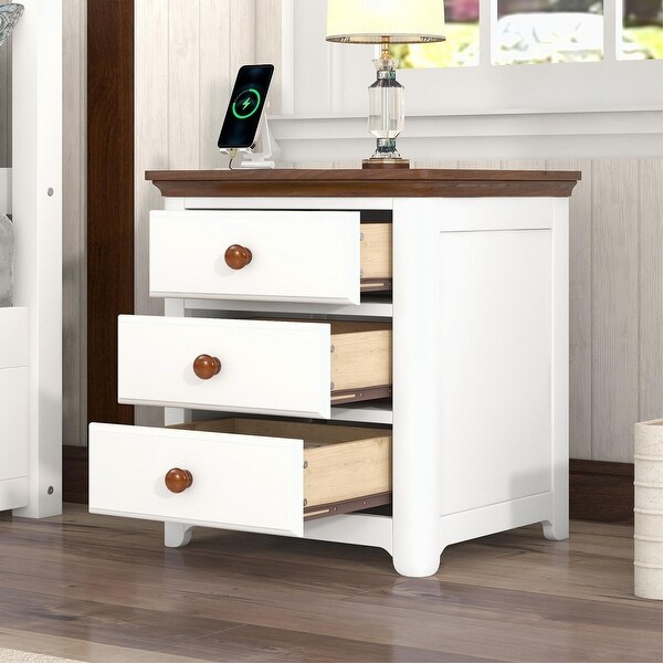 Nightstand with USB Charging Ports and Three Drawers - - 36934055