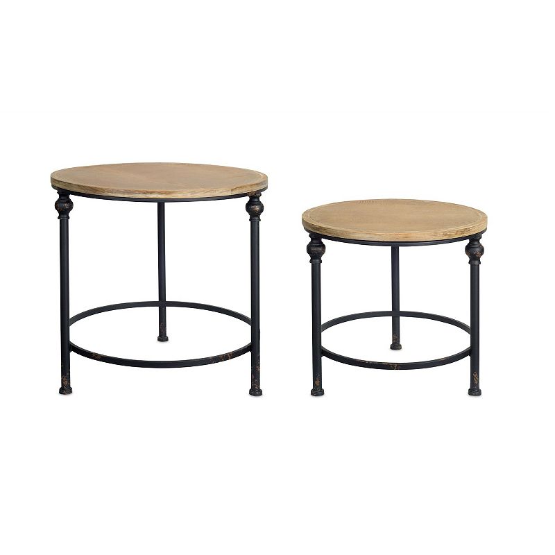 Set of 2 Metal and Wood Sleek Table 22”