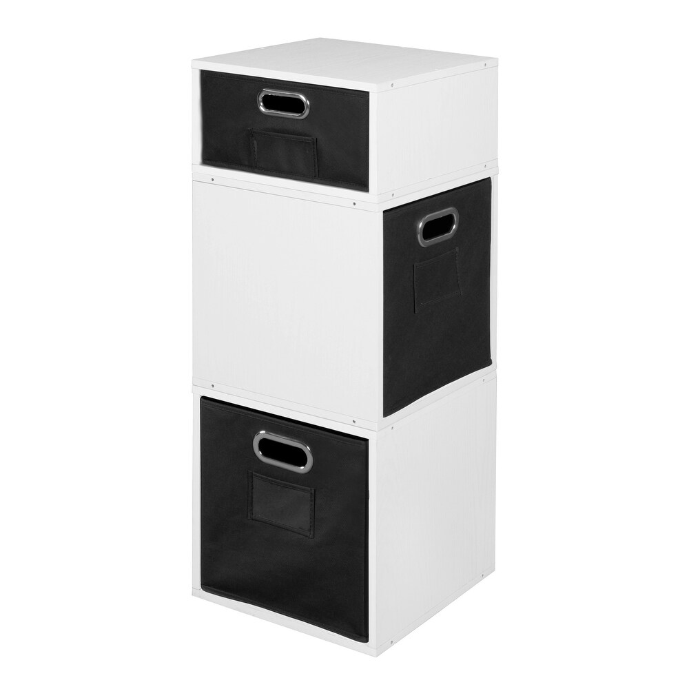 Noble Connect Storage Set  2 Full Cubes/1 Half Cube with Foldable Storage Bins  White Wood Grain/Black