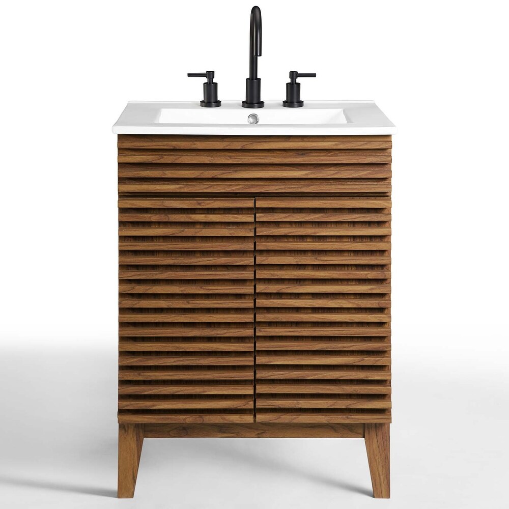 Modway Walnut Grain Vanity with Ceramic Basin
