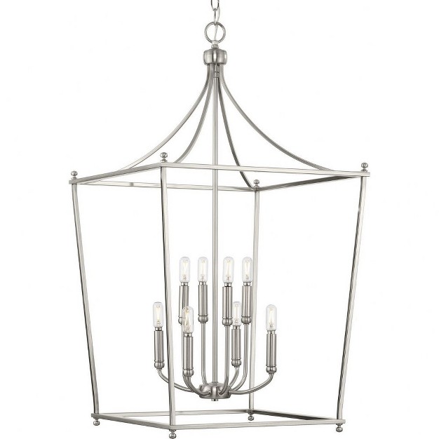 Progress Lighting Parkhurst 8 light Foyer Pendant Brushed Nickel Airy Frame Candelabra Bulbs 36 quot h X 20 quot w Dry Rated