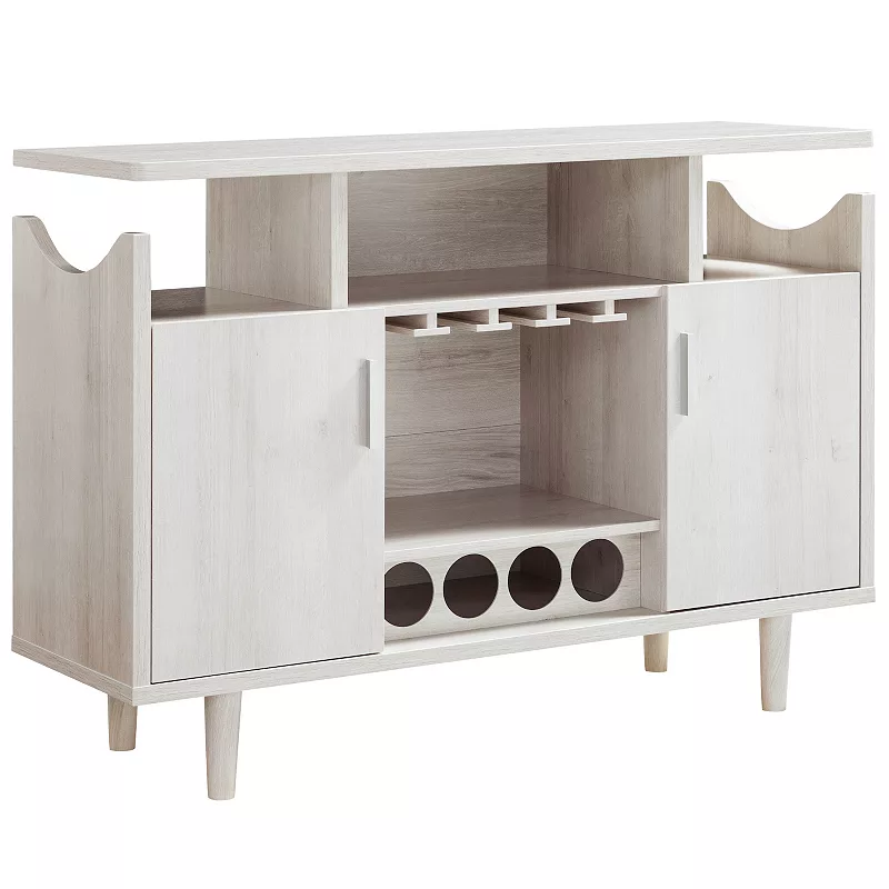 FC Design White Oak 4-Wine Bottle Space Buffet with Wine Glass Holder and 2 Door Cabinet