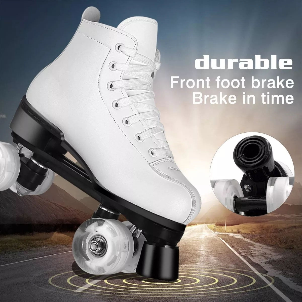 Classic White Roller Skates High-Top Adult Roller Skates Double-Row Shiny Wheels Shoes for Men Women Professional Outdoor and Indoor Skates， 7