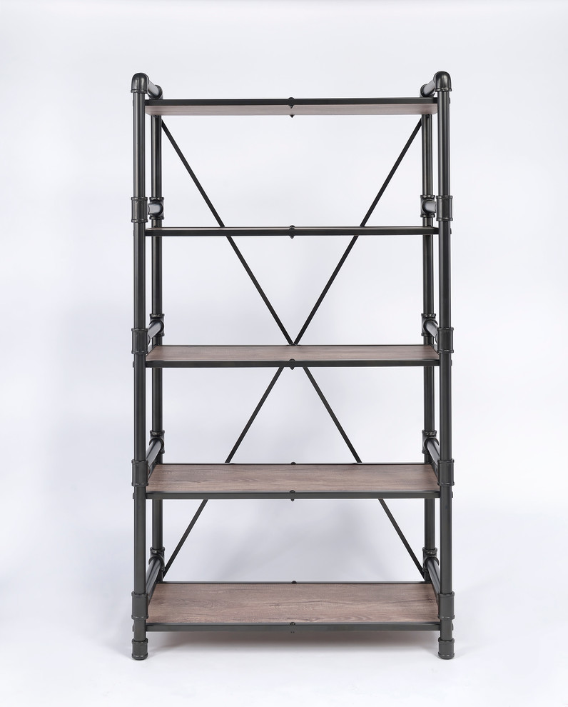 Caitlin Bookshelf  Rustic Oak and Black Finish   Industrial   Bookcases   by HedgeApple  Houzz