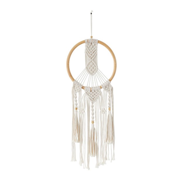 X 13 quot Cotton Macrame Handmade Intricately Weaved Wall Decor With Beaded Fringe Tassels White Olivia amp May