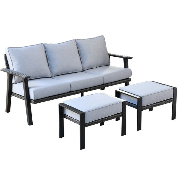 OVIOS Outdoor 3piece Wicker Sectional Sofa Set With Ottoman Steel Frame