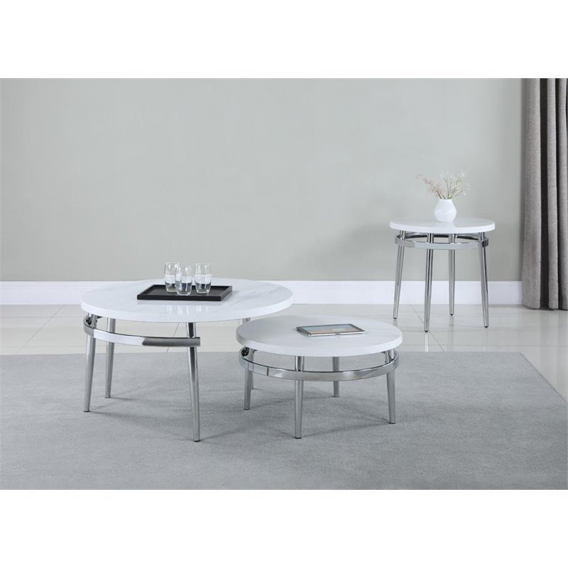 Coaster Modern Wood Round Top End Table with Metal Base in White   Midcentury   Side Tables And End Tables   by Homesquare  Houzz