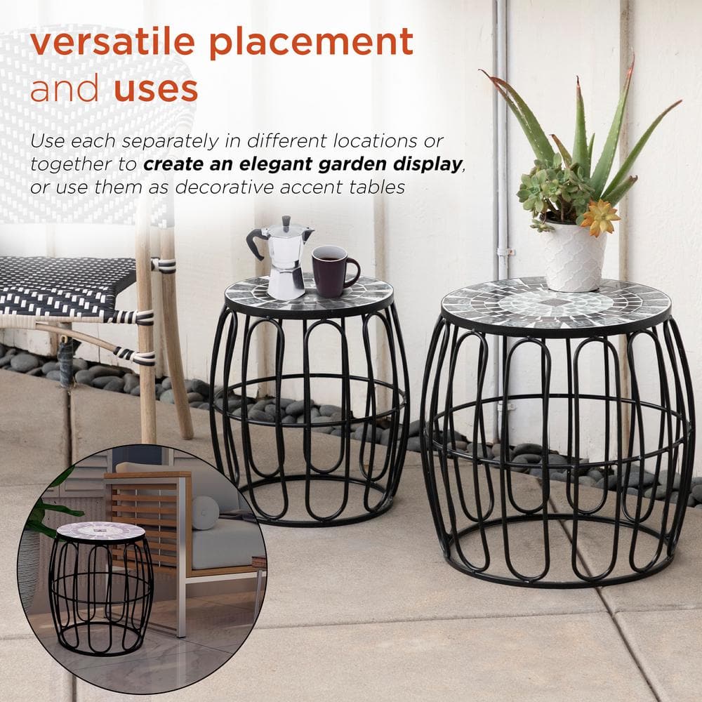 Alpine Corporation Indoor/Outdoor Gray/Black Metal Tile Planter Stands (Set of 2) MJK140A