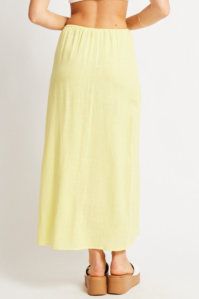 Yellow Midaxi Skirt Relaxed Fit Elastic Waist