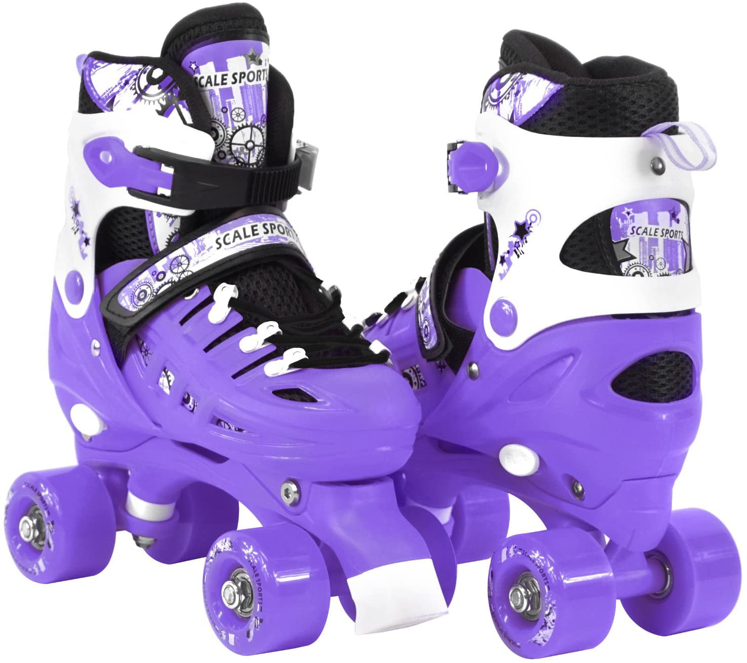 Adjustable Purple Quad Roller Skates For Kids Large Sizes