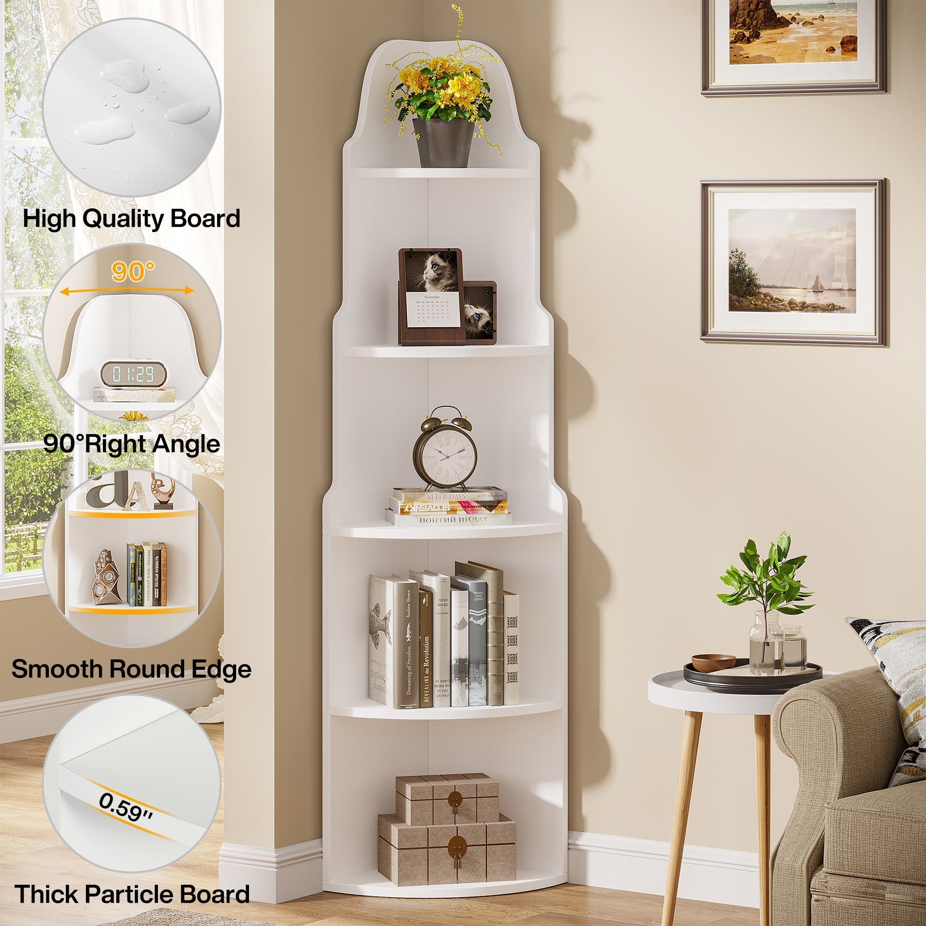 5-Tier Corner Shelf, Modern Corner Bookcase Storage Rack