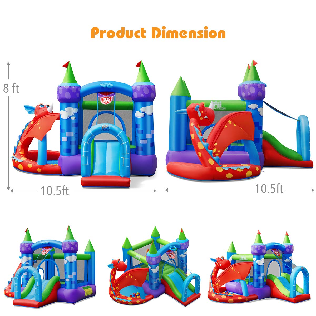 BOUNTECH Inflatable Bounce House, Dragon Jumping Castle Bouncer w/Slide, Jump Area