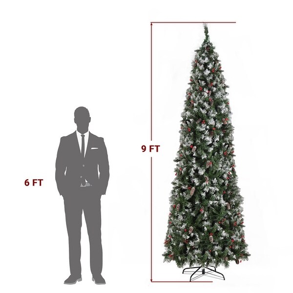 9 Ft PreLit LED Pencil Artificial Christmas Tree with 460 Lights and Decorations