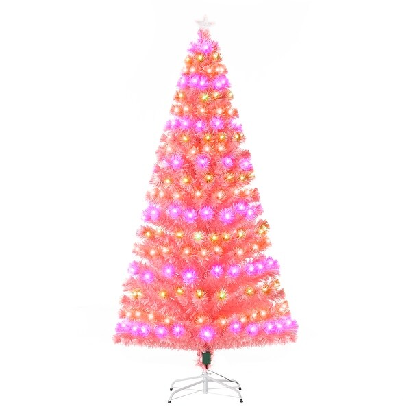 HOMCOM 7 ft. Prelit Christmas Tree with Stand，LED Christmas Tree with Lights